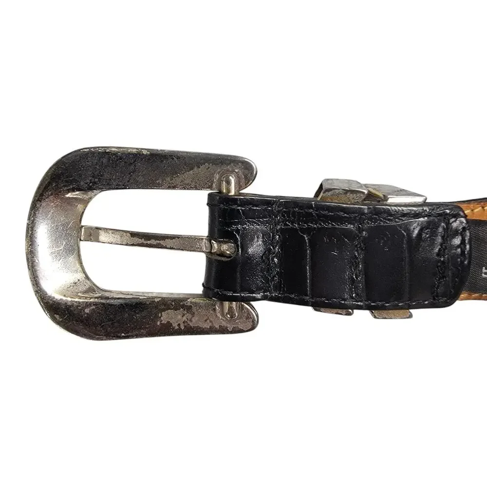 Vintage Brighton Onyx Mens Black Leather Belt Size 40 Croc Embossed USA Made